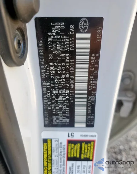 2023 Toyota Camry Le from USA, damaged, VIN 4T1C11AK8PU119011